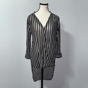 Bailey & Chloe Black & White Striped Sheer Blouse, Size Small